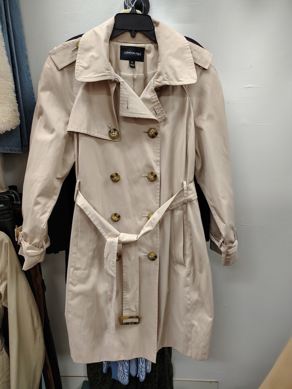 London Fog Women's Light Beige Double-Breasted Trench Coat with Belt